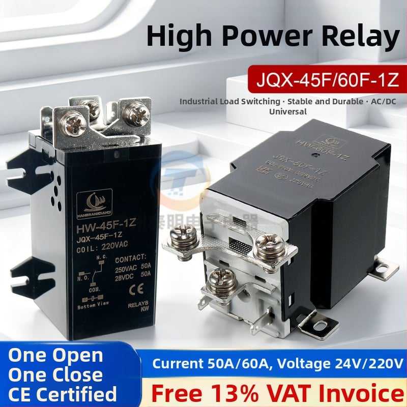 Vysokovýkonné relé JQX-60F, 60 A, cievka 12 V DC alebo 24 V DC, 220 V AC