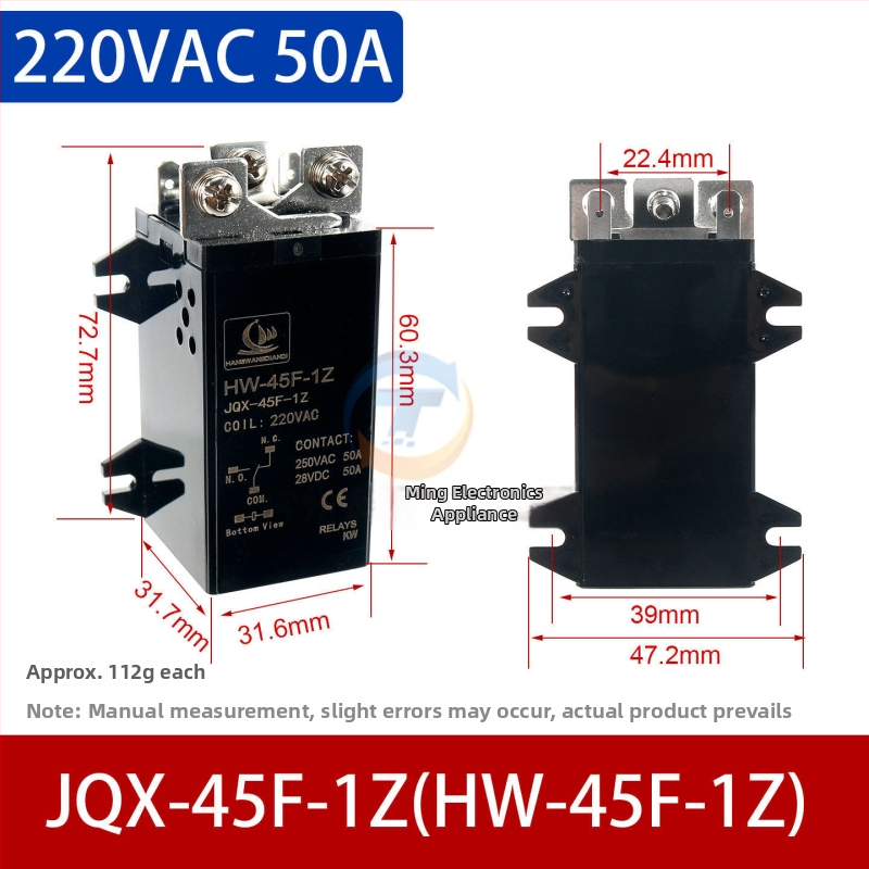 Vysokovýkonné relé JQX-60F, 60 A, cievka 12 V DC alebo 24 V DC, 220 V AC
