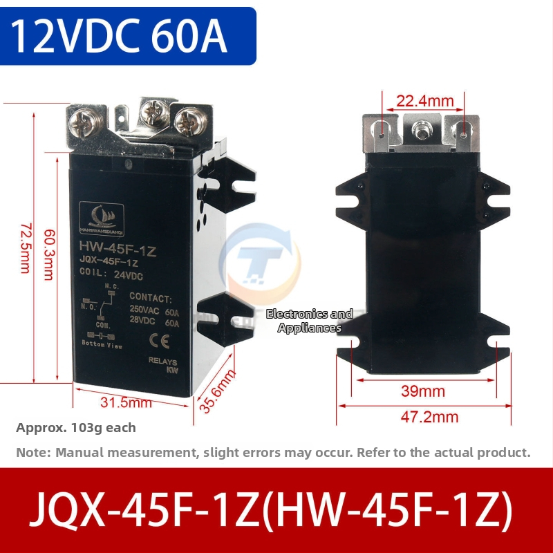 Vysokovýkonné relé JQX-60F, 60 A, cievka 12 V DC alebo 24 V DC, 220 V AC