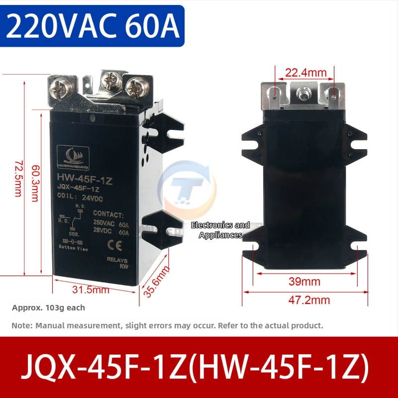 Vysokovýkonné relé JQX-60F, 60 A, cievka 12 V DC alebo 24 V DC, 220 V AC