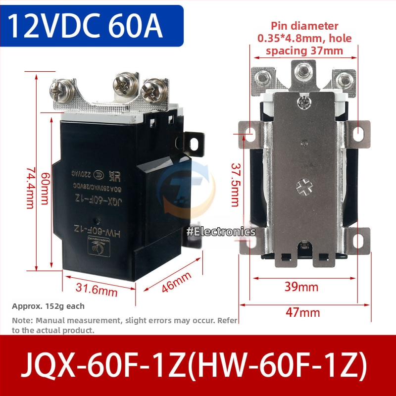 Vysokovýkonné relé JQX-60F, 60 A, cievka 12 V DC alebo 24 V DC, 220 V AC