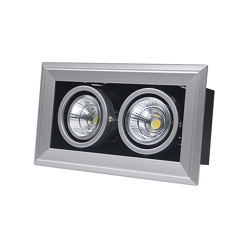COB lampica s rešetkom, dvostruka glava, LED ugrađena, aluminijski kvadratni stropni panel, crna