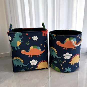 Dinoszaurusz mintás textil játék tárolókosár készlet, 3 darabos, háromrétegű ruházati szervezőkosár és ruhaszennyes kosár