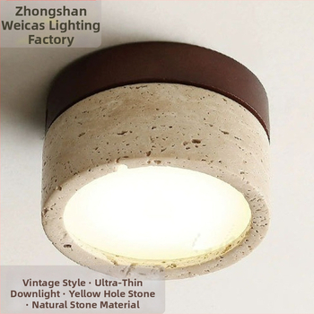 Νέο ultra-λεπτό επιφανειακό downlight σε στυλ Wabi-Sabi για ρετρό υπνοδωμάτιο και σαλόνι, φινίρισμα κίτρινο τραβερτίνης