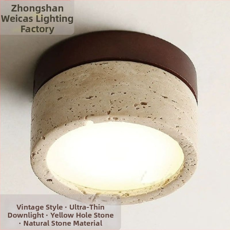 Νέο ultra-λεπτό επιφανειακό downlight σε στυλ Wabi-Sabi για ρετρό υπνοδωμάτιο και σαλόνι, φινίρισμα κίτρινο τραβερτίνης