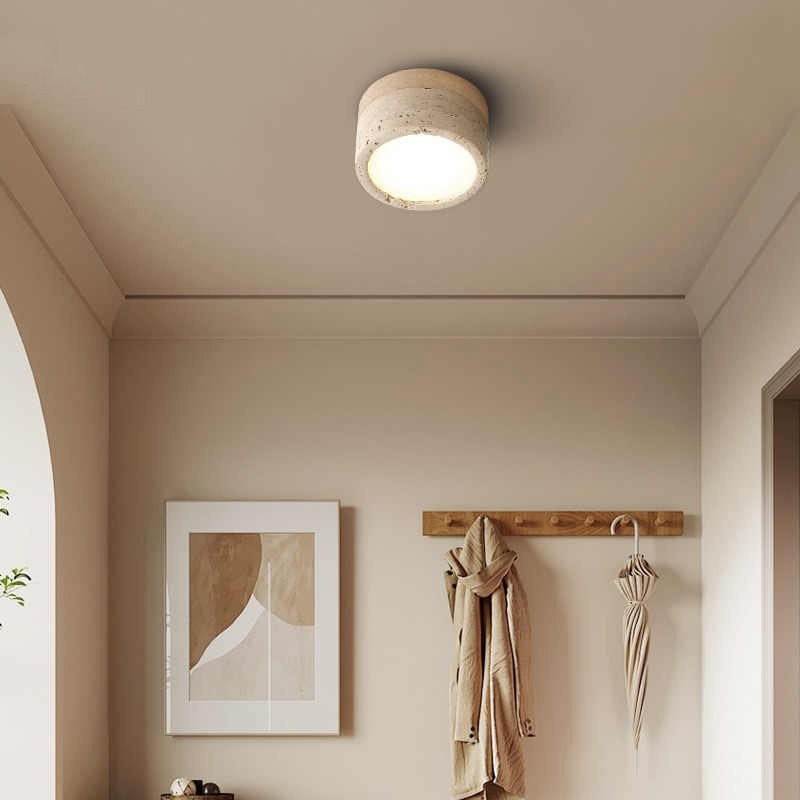 Νέο ultra-λεπτό επιφανειακό downlight σε στυλ Wabi-Sabi για ρετρό υπνοδωμάτιο και σαλόνι, φινίρισμα κίτρινο τραβερτίνης