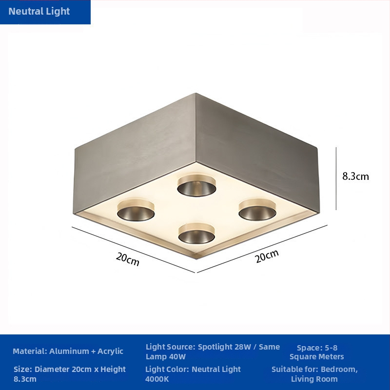 Баухаус вдъхновена ретро LED повърхностно монтирана downlight, квадратна таванна лампа за хол и спалня, алуминиево тяло, акрилен дифузьор, 220V, CRI≥95