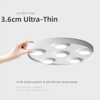 Υπερ-λεπτό LED κυκλικό οροφής downlight, αντιθαμπό, με τρεις κεφαλές, μοντέρνος μινιμαλιστικός σχεδιασμός, επιφανειακή εγκατάσταση, κατάλληλο για υπνοδωμάτιο και σαλονι, χωρίς κεντρικό φως