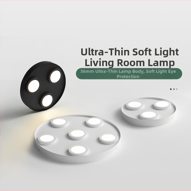 Υπερ-λεπτό LED κυκλικό οροφής downlight, αντιθαμπό, με τρεις κεφαλές, μοντέρνος μινιμαλιστικός σχεδιασμός, επιφανειακή εγκατάσταση, κατάλληλο για υπνοδωμάτιο και σαλονι, χωρίς κεντρικό φως