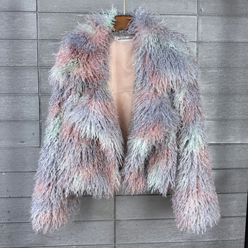 Ženski kaput od umjetne krzna s tie-dye uzorkom od vune, slobodan kroj, ovratnik odijela, zimska jakna