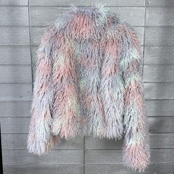 Ženski kaput od umjetne krzna s tie-dye uzorkom od vune, slobodan kroj, ovratnik odijela, zimska jakna