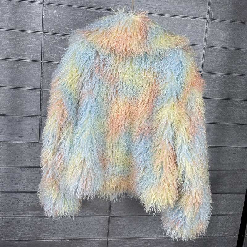 Ženski kaput od umjetne krzna s tie-dye uzorkom od vune, slobodan kroj, ovratnik odijela, zimska jakna