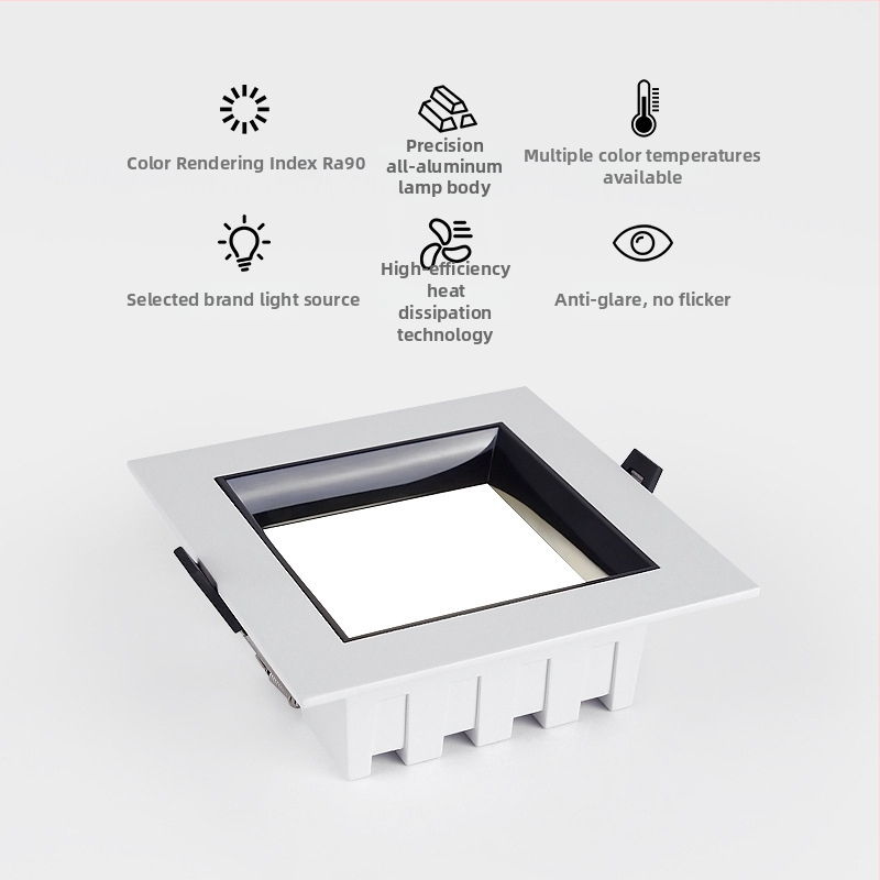 Τετράγωνο ενσωματωμένο LED downlight με πλήρες φάσμα, εξάλειψη θάμπωσης, υψηλής απόδοσης για οικιακή και επαγγελματική χρήση