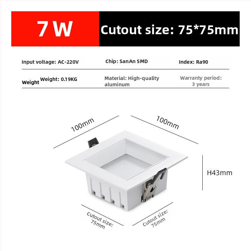 Τετράγωνο ενσωματωμένο LED downlight με πλήρες φάσμα, εξάλειψη θάμπωσης, υψηλής απόδοσης για οικιακή και επαγγελματική χρήση
