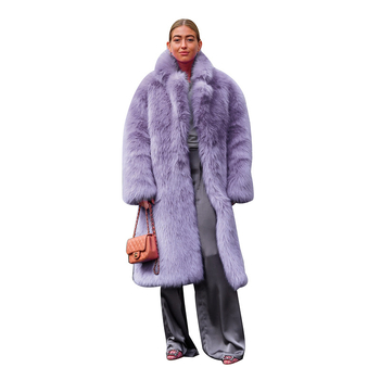 Europskog stila dugi kaput od umjetnog krzna s reverom, topao i elegantan za jesen i zimu, za žene