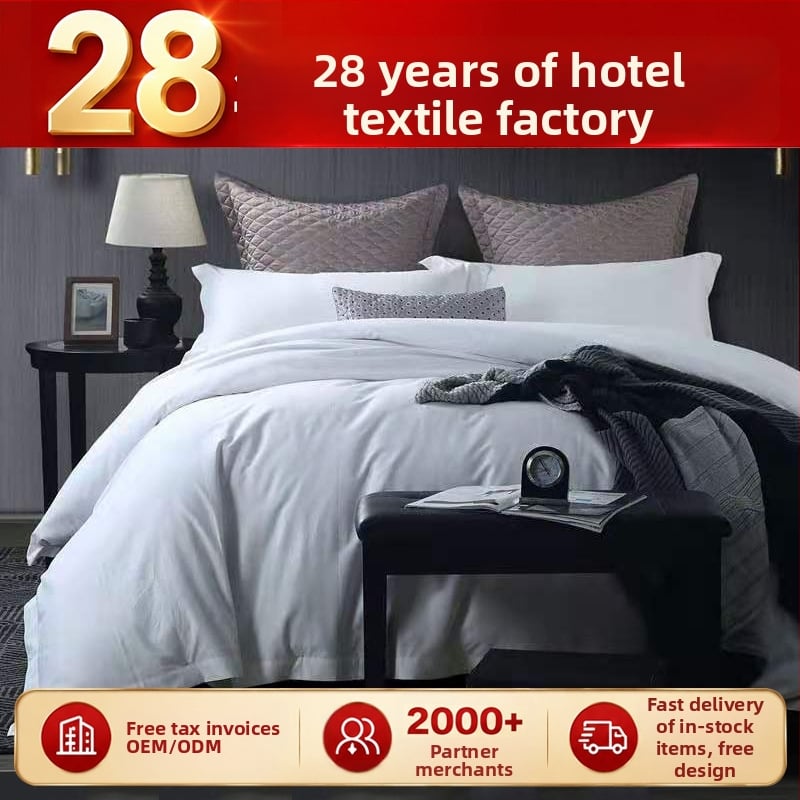 Bijeli hotelski set posteljine, 4 komada, pamuk 60s, saten tkanina, reaktivno bojanje