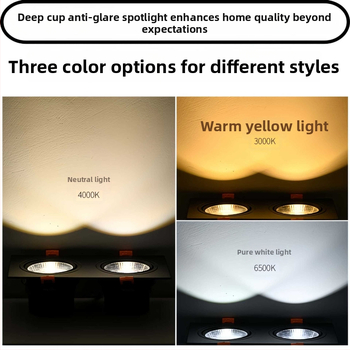 Διπλού κεφαλιού COB LED downlight με αντιθαμβωτικό φωτισμό, εντοιχισμένο, κατάλληλο για καταστήματα ενδυμάτων, σαλόνια, υπνοδωμάτια, διαδρόμους και αίθουσες μελέτης