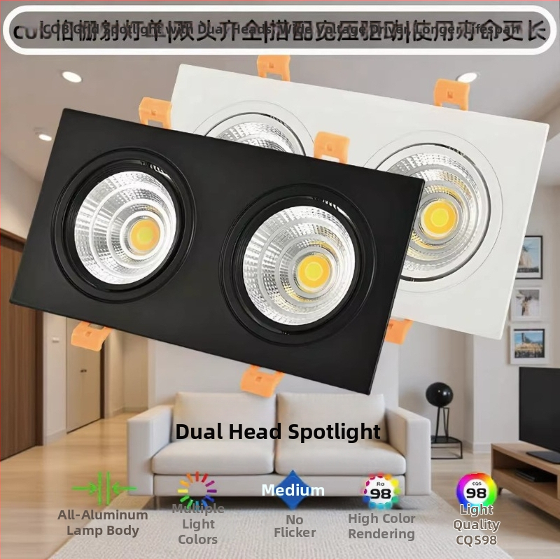 Διπλού κεφαλιού COB LED downlight με αντιθαμβωτικό φωτισμό, εντοιχισμένο, κατάλληλο για καταστήματα ενδυμάτων, σαλόνια, υπνοδωμάτια, διαδρόμους και αίθουσες μελέτης