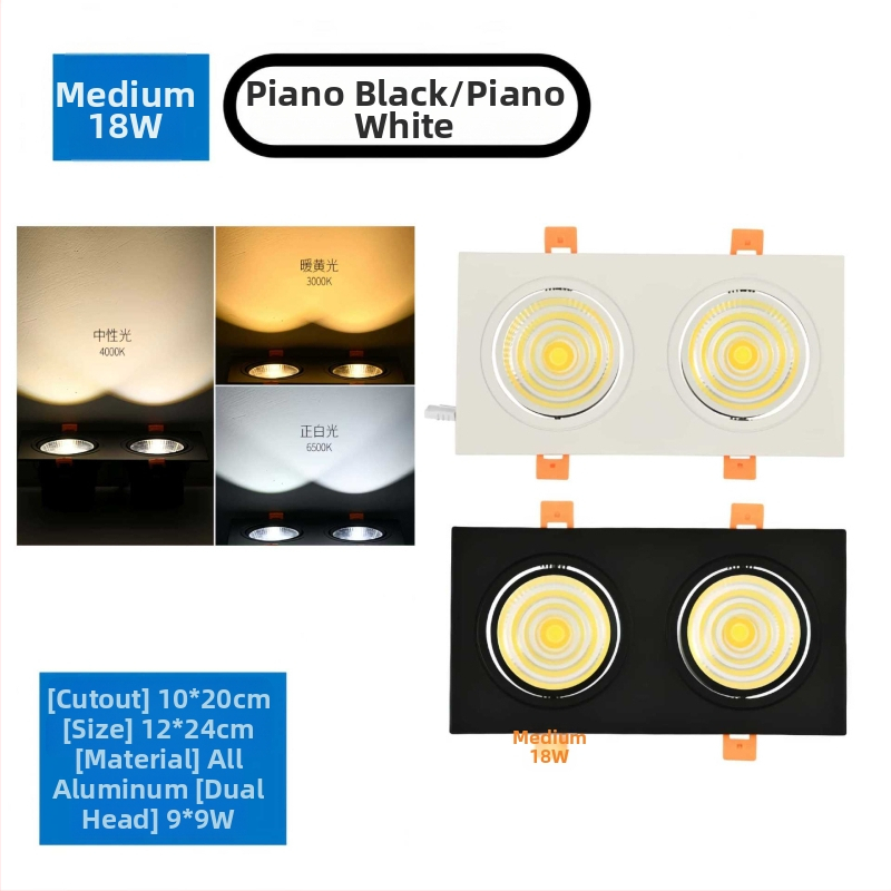 Διπλού κεφαλιού COB LED downlight με αντιθαμβωτικό φωτισμό, εντοιχισμένο, κατάλληλο για καταστήματα ενδυμάτων, σαλόνια, υπνοδωμάτια, διαδρόμους και αίθουσες μελέτης