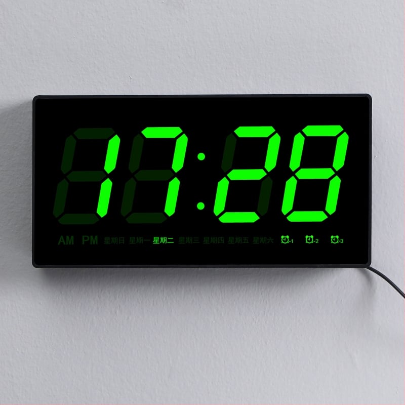 Ceas digital multifuncțional cu ecran mare și LED, design modern pentru sufragerie