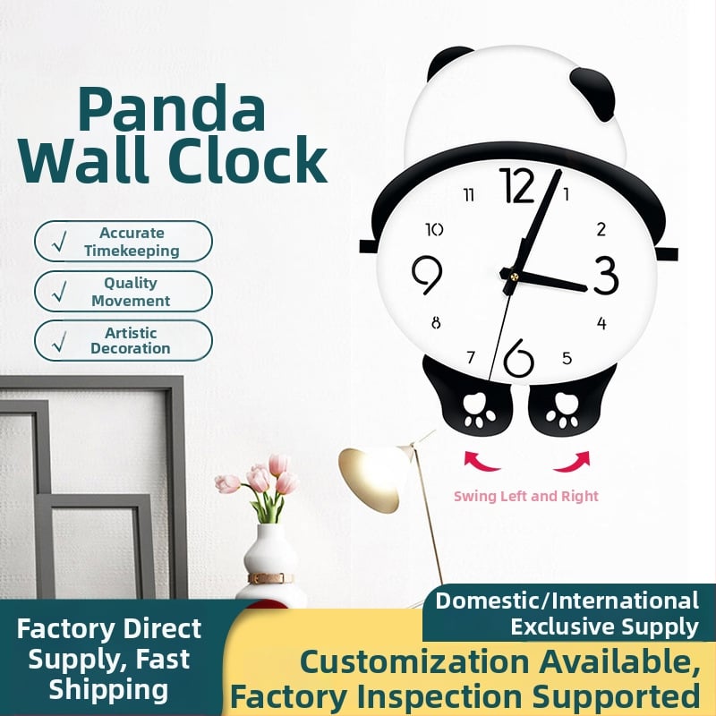 Ceas de perete panda cu picioare care se balansează, design simplu pentru sufragerie, dormitor și restaurant, ceas silențios cu cuarț