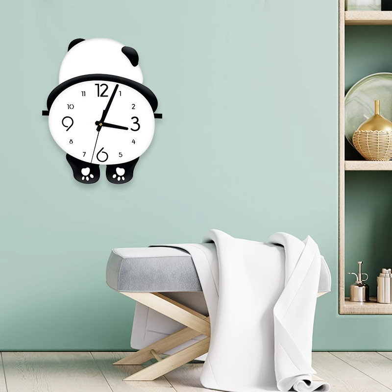 Ceas de perete panda cu picioare care se balansează, design simplu pentru sufragerie, dormitor și restaurant, ceas silențios cu cuarț