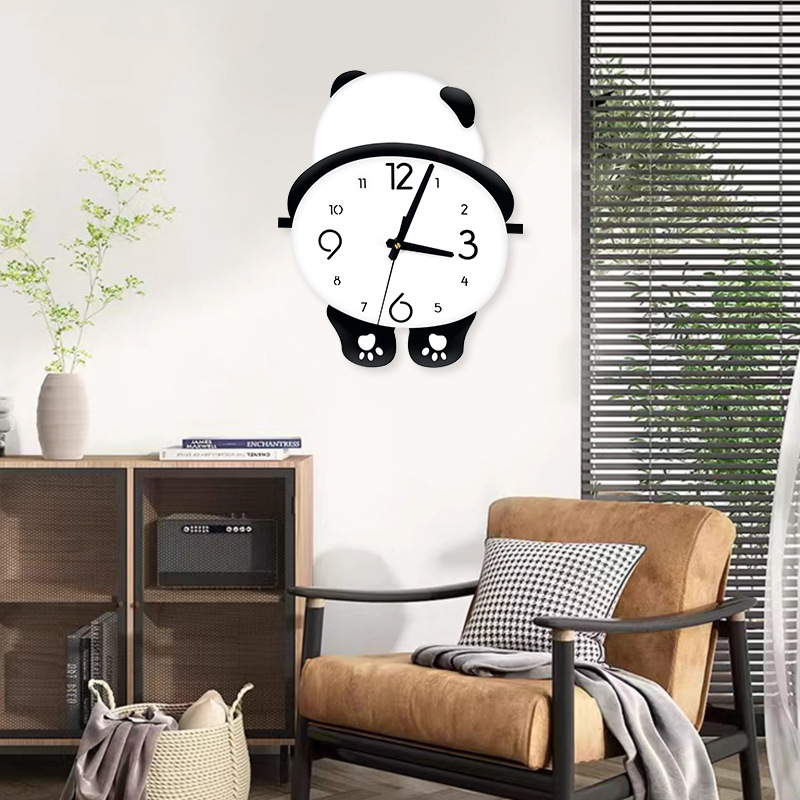 Ceas de perete panda cu picioare care se balansează, design simplu pentru sufragerie, dormitor și restaurant, ceas silențios cu cuarț