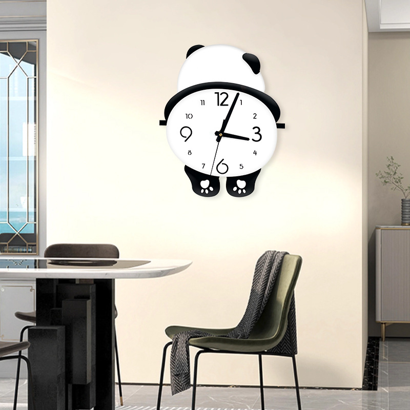 Ceas de perete panda cu picioare care se balansează, design simplu pentru sufragerie, dormitor și restaurant, ceas silențios cu cuarț