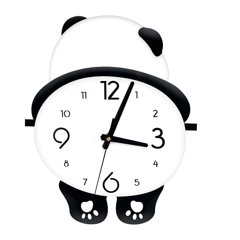 Ceas de perete panda cu picioare care se balansează, design simplu pentru sufragerie, dormitor și restaurant, ceas silențios cu cuarț