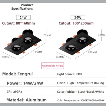 COB τετράγωνο φωτιστικό προβολέα με σχάρα, LED downlight οροφής με μία, δύο ή τρεις κεφαλές για εμπορικά κέντρα, αίθουσες έκθεσης και σαλόνια