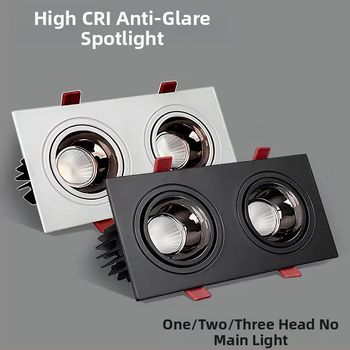 COB τετράγωνο φωτιστικό προβολέα με σχάρα, LED downlight οροφής με μία, δύο ή τρεις κεφαλές για εμπορικά κέντρα, αίθουσες έκθεσης και σαλόνια