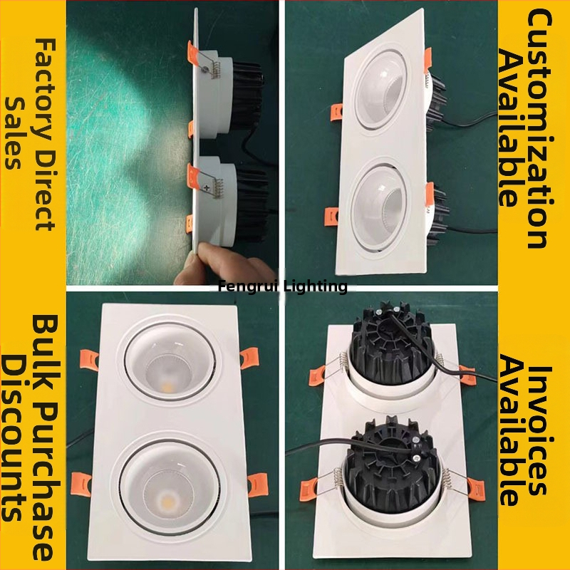COB τετράγωνο φωτιστικό προβολέα με σχάρα, LED downlight οροφής με μία, δύο ή τρεις κεφαλές για εμπορικά κέντρα, αίθουσες έκθεσης και σαλόνια