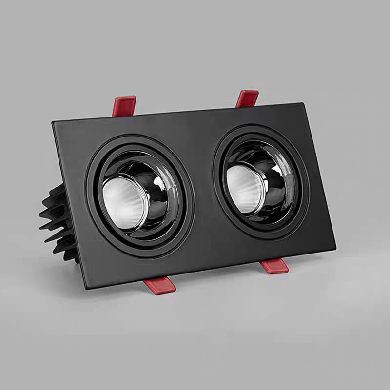 COB τετράγωνο φωτιστικό προβολέα με σχάρα, LED downlight οροφής με μία, δύο ή τρεις κεφαλές για εμπορικά κέντρα, αίθουσες έκθεσης και σαλόνια