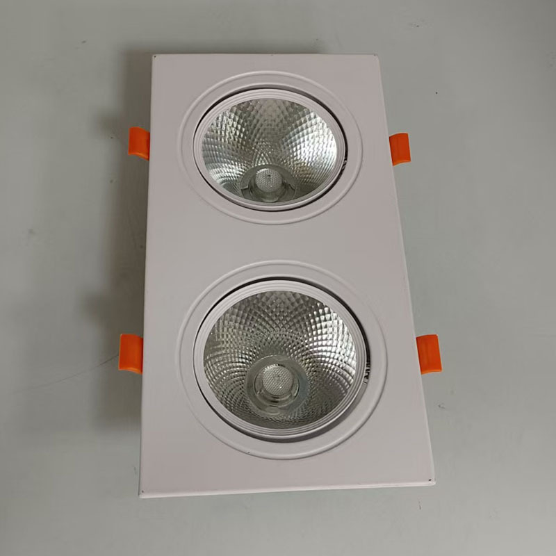 COB τετράγωνο φωτιστικό προβολέα με σχάρα, LED downlight οροφής με μία, δύο ή τρεις κεφαλές για εμπορικά κέντρα, αίθουσες έκθεσης και σαλόνια