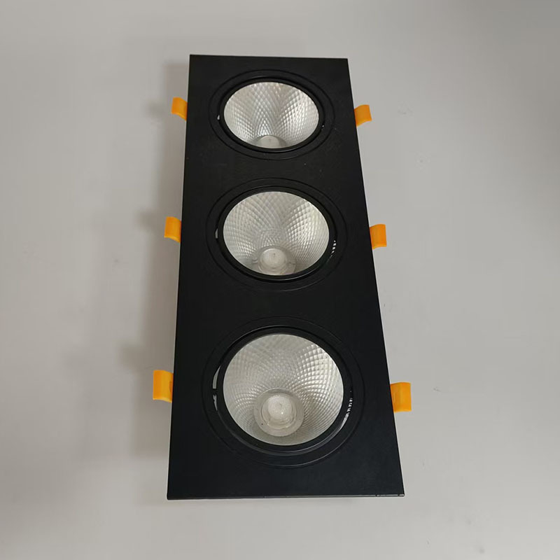 COB τετράγωνο φωτιστικό προβολέα με σχάρα, LED downlight οροφής με μία, δύο ή τρεις κεφαλές για εμπορικά κέντρα, αίθουσες έκθεσης και σαλόνια