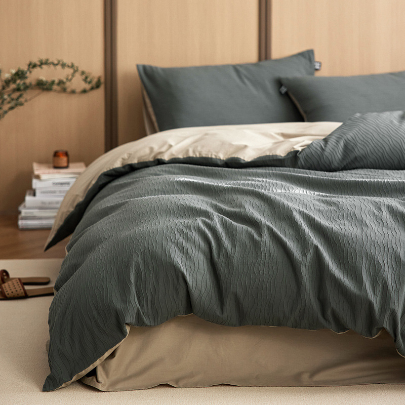 Komplet posteljine od 100% pamuka, oprani pamuk, četverodijelni set s jacquard navlakom za pokrivač i elastične plahtama
