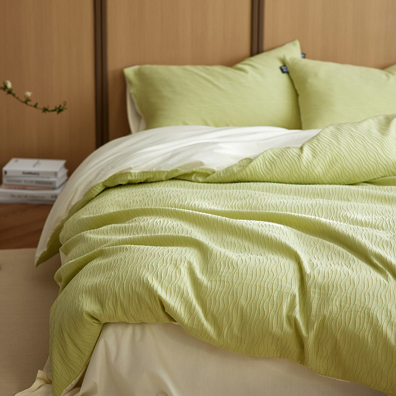 Komplet posteljine od 100% pamuka, oprani pamuk, četverodijelni set s jacquard navlakom za pokrivač i elastične plahtama