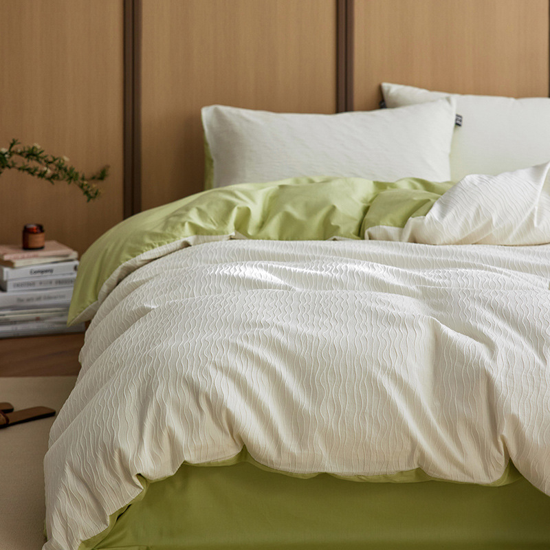 Komplet posteljine od 100% pamuka, oprani pamuk, četverodijelni set s jacquard navlakom za pokrivač i elastične plahtama