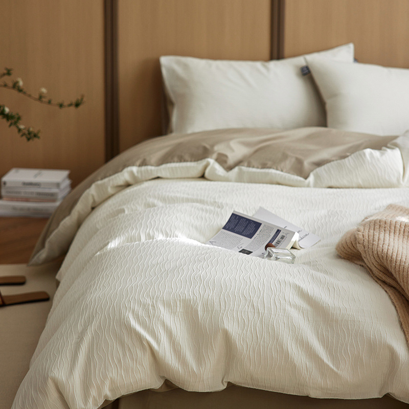 Komplet posteljine od 100% pamuka, oprani pamuk, četverodijelni set s jacquard navlakom za pokrivač i elastične plahtama