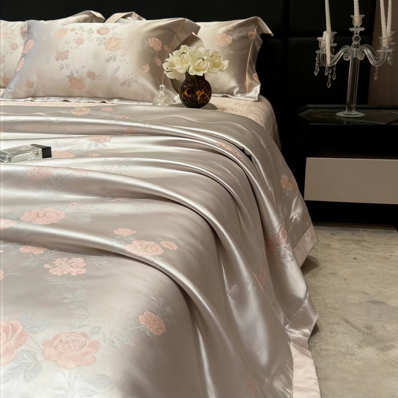 Ljetni jacquard svileni set posteljine od četiri dijela, periva svila, svilenkasto glatkoća, lagani luksuz