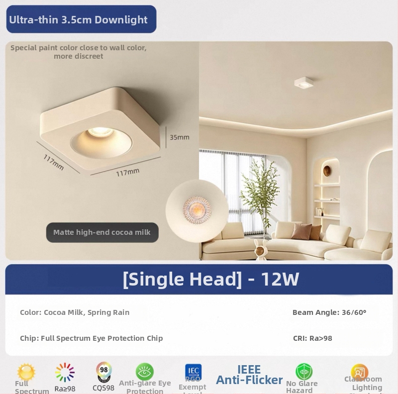 Τετράγωνος επιφανειακά τοποθετημένος downlight οροφής με τέσσερα ultra-thin κεφαλές, για σαλόνι και υπνοδωμάτιο, φωτιστικό οροφής σε vintage cream στυλ φιλικό προς τα μάτια