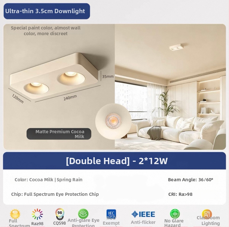 Τετράγωνος επιφανειακά τοποθετημένος downlight οροφής με τέσσερα ultra-thin κεφαλές, για σαλόνι και υπνοδωμάτιο, φωτιστικό οροφής σε vintage cream στυλ φιλικό προς τα μάτια