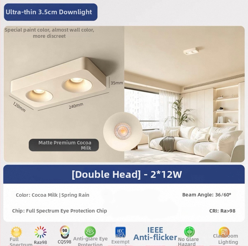 Τετράγωνος επιφανειακά τοποθετημένος downlight οροφής με τέσσερα ultra-thin κεφαλές, για σαλόνι και υπνοδωμάτιο, φωτιστικό οροφής σε vintage cream στυλ φιλικό προς τα μάτια