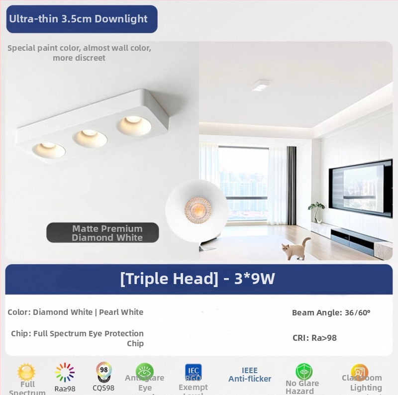 Τετράγωνος επιφανειακά τοποθετημένος downlight οροφής με τέσσερα ultra-thin κεφαλές, για σαλόνι και υπνοδωμάτιο, φωτιστικό οροφής σε vintage cream στυλ φιλικό προς τα μάτια