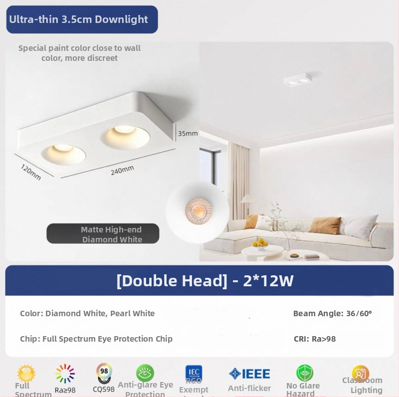 Τετράγωνος επιφανειακά τοποθετημένος downlight οροφής με τέσσερα ultra-thin κεφαλές, για σαλόνι και υπνοδωμάτιο, φωτιστικό οροφής σε vintage cream στυλ φιλικό προς τα μάτια