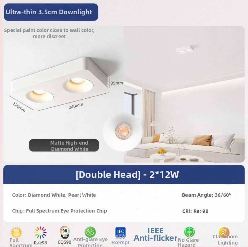 Τετράγωνος επιφανειακά τοποθετημένος downlight οροφής με τέσσερα ultra-thin κεφαλές, για σαλόνι και υπνοδωμάτιο, φωτιστικό οροφής σε vintage cream στυλ φιλικό προς τα μάτια