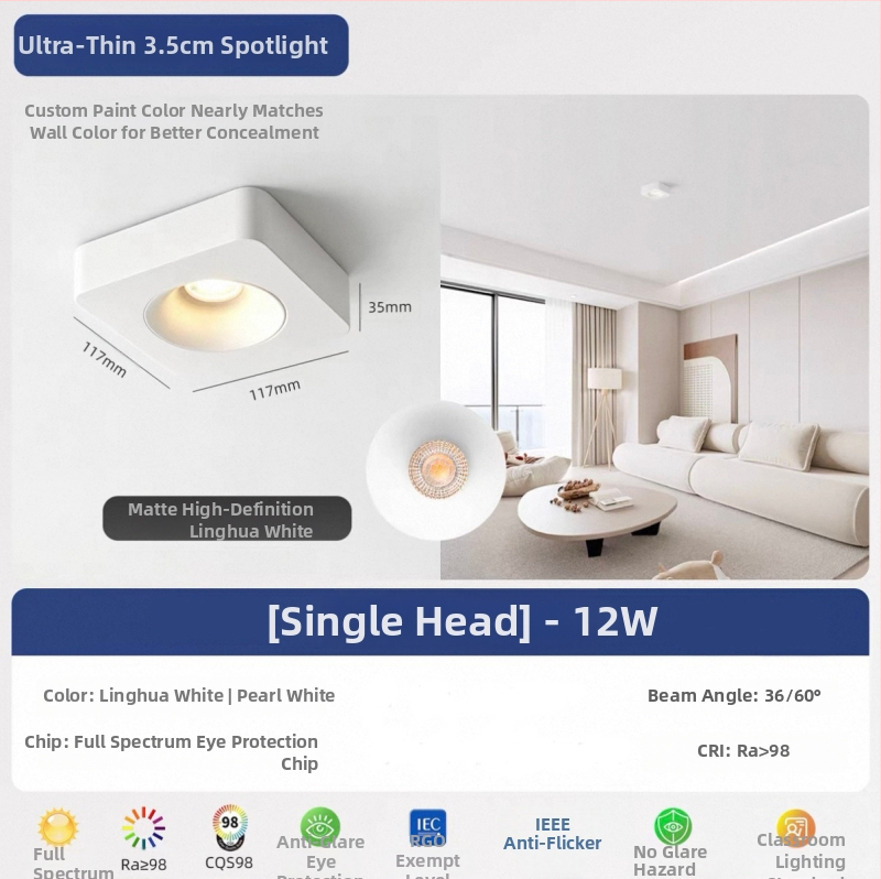 Τετράγωνος επιφανειακά τοποθετημένος downlight οροφής με τέσσερα ultra-thin κεφαλές, για σαλόνι και υπνοδωμάτιο, φωτιστικό οροφής σε vintage cream στυλ φιλικό προς τα μάτια