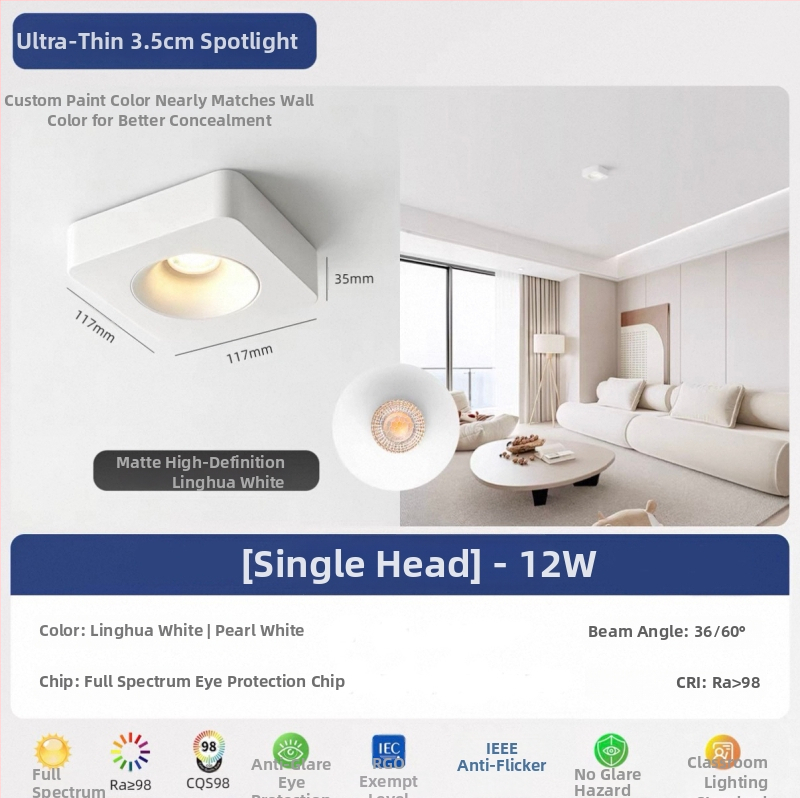 Τετράγωνος επιφανειακά τοποθετημένος downlight οροφής με τέσσερα ultra-thin κεφαλές, για σαλόνι και υπνοδωμάτιο, φωτιστικό οροφής σε vintage cream στυλ φιλικό προς τα μάτια