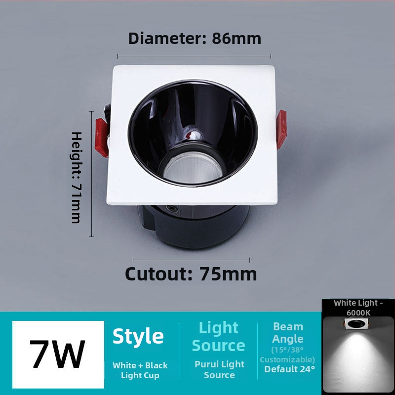 DALI Πρωτόκολλο, εντοιχιζόμενο LED downlight με μια κεφαλή, αντιθαμβωτικό, 7W–12W, οπή 75 mm, σχάρα 75 mm