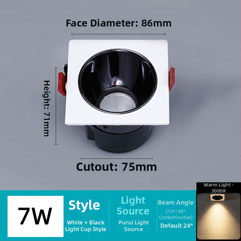 DALI Πρωτόκολλο, εντοιχιζόμενο LED downlight με μια κεφαλή, αντιθαμβωτικό, 7W–12W, οπή 75 mm, σχάρα 75 mm